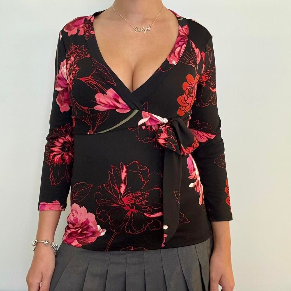 Morgan De Toi Black & Floral Wrap Top